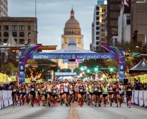 Runners take off at the start of the 2019 Ascension Seton Austin Marathon. Austin's flagship running event contributed $48.5 million to the Austin economy.