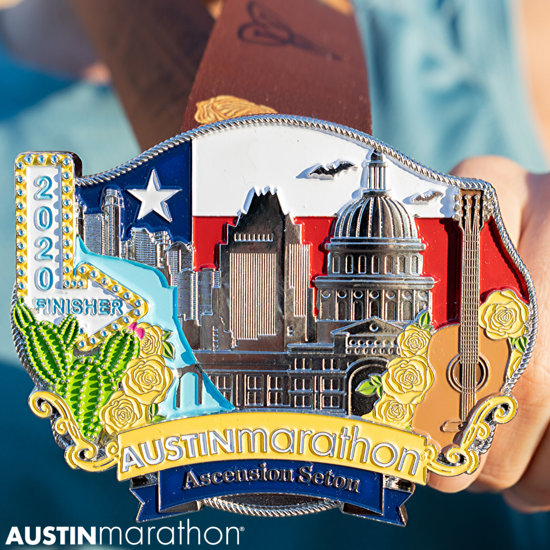 Austin Marathon Belt Buckle Finisher Medal Close up