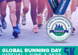 Image displaying the Austin Marathon's free Global Running Day Virtual 5K digital finisher medal.