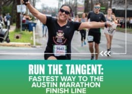 Image of female runner during the 2020 Ascension Seton Austin Marathon. She appears to run the tangent, which is the fastest way to the Austin Marathon finish line!