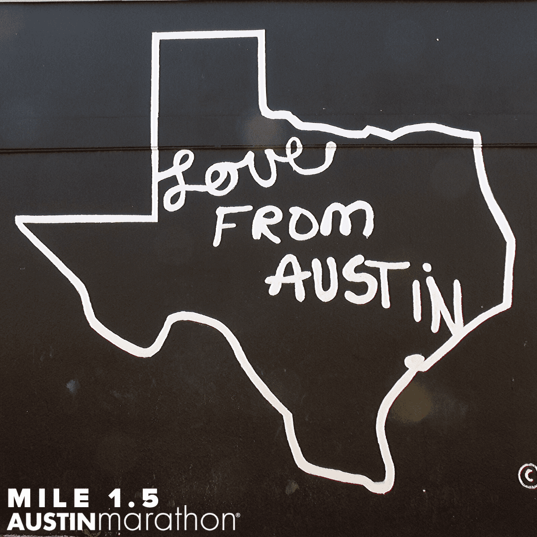 Image of the Love From Austin mural in Austin. It's one of the Austin Marathon's favorite on-course murals.