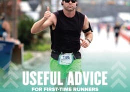 Image of male runner giving the camera a thumbs up during the 2020 Ascension Seton Austin Marathon. This is the feature image for a blog post full of useful advice for first-time runners.