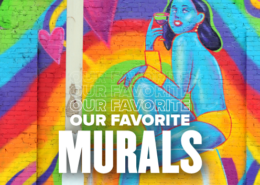 Image of a vibrantly colored Austin mural of a blue female genie drinking a martini. This blog showcases some of the Austin Marathon's favorite on-course murals.