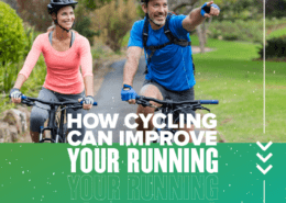 Two cyclists riding their bikes side-by-side. Text in the design reads How Cycling Can Improve Your Running Performance." Read more at https://youraustinmarathon.com/cycling-can-improve-your-running-performance
