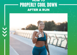 Female runner walks slowly after a run with a towel over her shoulder. Text on design reads How to Properly Cool Down After a Run. Learn more at http://48d.435.myftpupload.com/how-to-properly-cool-down/
