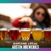 Austin BrewsArtboard 6 Woman points to a beer within a flight of beers. Text on design reads Explore Local Austin Breweries. Learn more at http://48d.435.myftpupload.com/local-austin-breweries/