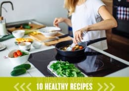 Person cooking vegetables on stovetop, healthy recipes banner