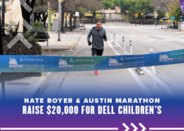 Nate Boyer runs towards the finish line after running 26.2 miles on the streets of Austin. Boyer helped fundraise more than $21,000 for Dell Children's Heart Program. Read more at http://48d.435.myftpupload.com/boyer-helped-fundraise/