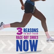 1010360_AustinMarathon2021-3ReasonstoBuyYourRace-DayShoesNow_031 Female runner strides wearing Under Armour's Flow Velociti Wind running shoe. Text on design reads 3 Reasons to Buy Your Race-Day Shoes Now. Read more at http://48d.435.myftpupload.com/buy-your-race-day-shoes-now/