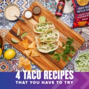 Template_SocialMediaClassic Three chipotle fish tacos sit on top of a cutting board with the ingredients surrounding them. Text on design reads 4 Siete Taco Recipes that You Have to Try. Find them at http://48d.435.myftpupload.com/siete-taco-recipes/