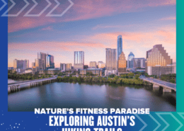 Austin skyline reflected on river at sunset