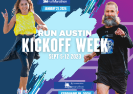 Two runners promoting Run Austin kickoff week