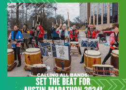 Outdoor taiko drum group performing at Austin Marathon