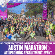 Austin Marathon volunteers celebrating at finish line