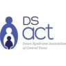 Logo of the Down Syndrome Association of Central Texas. The design features nested human-like figures in shades of blue on the left. On the right, "DS act Down Syndrome Association of Central Texas" is displayed with "DS" and "act" in different typographies, highlighting their support for charities like Austin Gives Miles. Austin Marathon Half Marathon & 5K