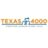 The image displays the Texas 4000 logo, representing one of the leading charities. It features the text "TEXAS 4000" with an outline of a cyclist in blue between "TEXAS" and "4000." Below the main text, a tagline reads "FIGHTING CANCER EVERY MILE," echoing their partnership with Austin Gives Miles. Austin Marathon Half Marathon & 5K