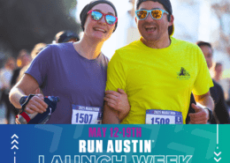 Two smiling runners at Run Austin event