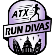 Logo with a silhouette of a running woman, the text "ATX RUN DIVAS," and stylized Austin, Texas skyline elements on a purple background, representing Austin Group Runs and Marathon Training. Austin Marathon Half Marathon & 5K