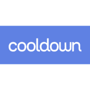 The word "cooldown" is written in lowercase white letters on a solid blue rectangular background, making it perfect for promoting Austin Group Runs or marathon training sessions. Austin Marathon Half Marathon & 5K