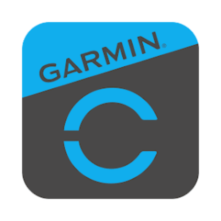 Garmin Connect app icon featuring a large blue "C" and the word "GARMIN" above it, set against a split blue and dark gray background with rounded corners—perfect for Austin Marathon participants seeking top training apps. Austin Marathon Half Marathon & 5K