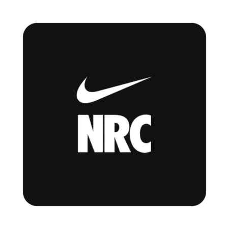 Black square with rounded corners featuring the white Nike swoosh logo above the bold white letters "NRC," which stands for Nike Run Club—a favorite among training apps for marathon runners, including those preparing for the Austin Marathon. Austin Marathon Half Marathon & 5K