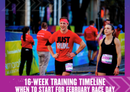 Smiling runners at marathon event wearing bibs