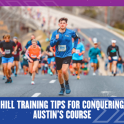 Runner leading group during uphill road race