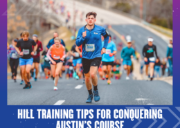 Runner leading group during uphill road race
