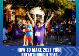 Marathon runner celebrating with arms raised