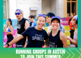 Two smiling runners at Austin group run