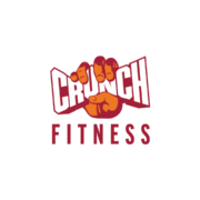 A stylized orange fist crushes the word “CRUNCH” above the word “FITNESS” in bold red letters on a white background, capturing the same energetic spirit you’d find at the Austin Marathon or when you run Austin. Austin Marathon Half Marathon & 5K